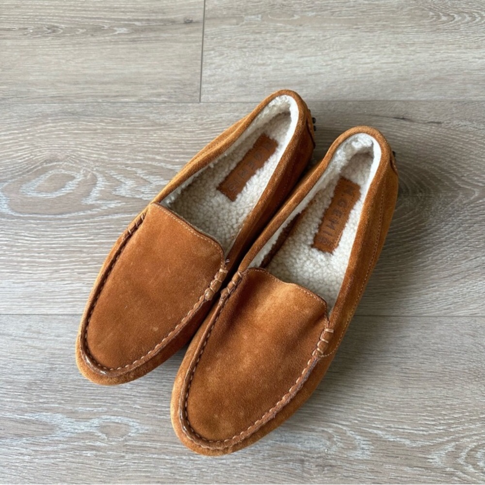 M.GEMI NWOT REAL SUEDE N FULL SHEARLING LINED COGNAC MOCCASIN LOAFER EU 40